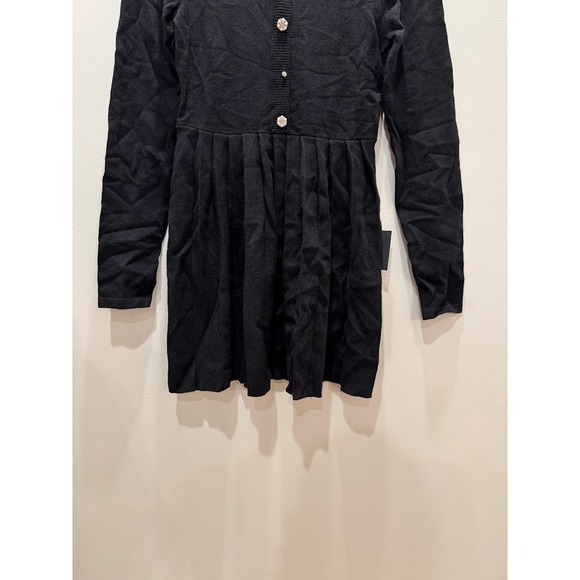 Lulus Black Ribbed Knit Button Front Pleated Skirt Dress Size M - Picture 5 of 15